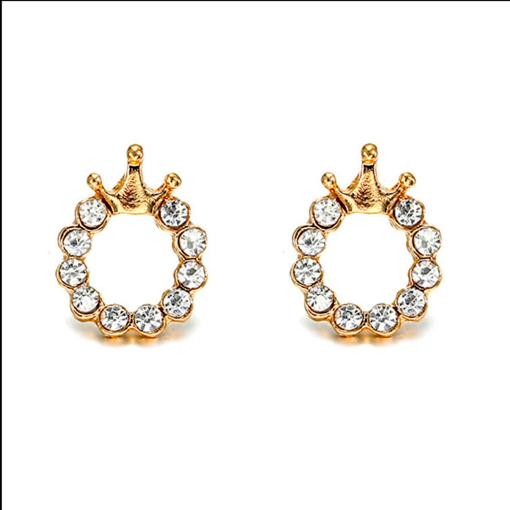 New Gold Crown 🤴 Earrings Round Rhinestone